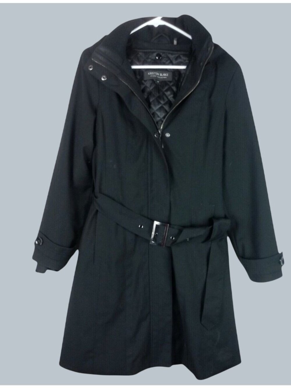 Kristen Blake Belted All Weather Trench Coat Womens Medium Black Quilted Liner